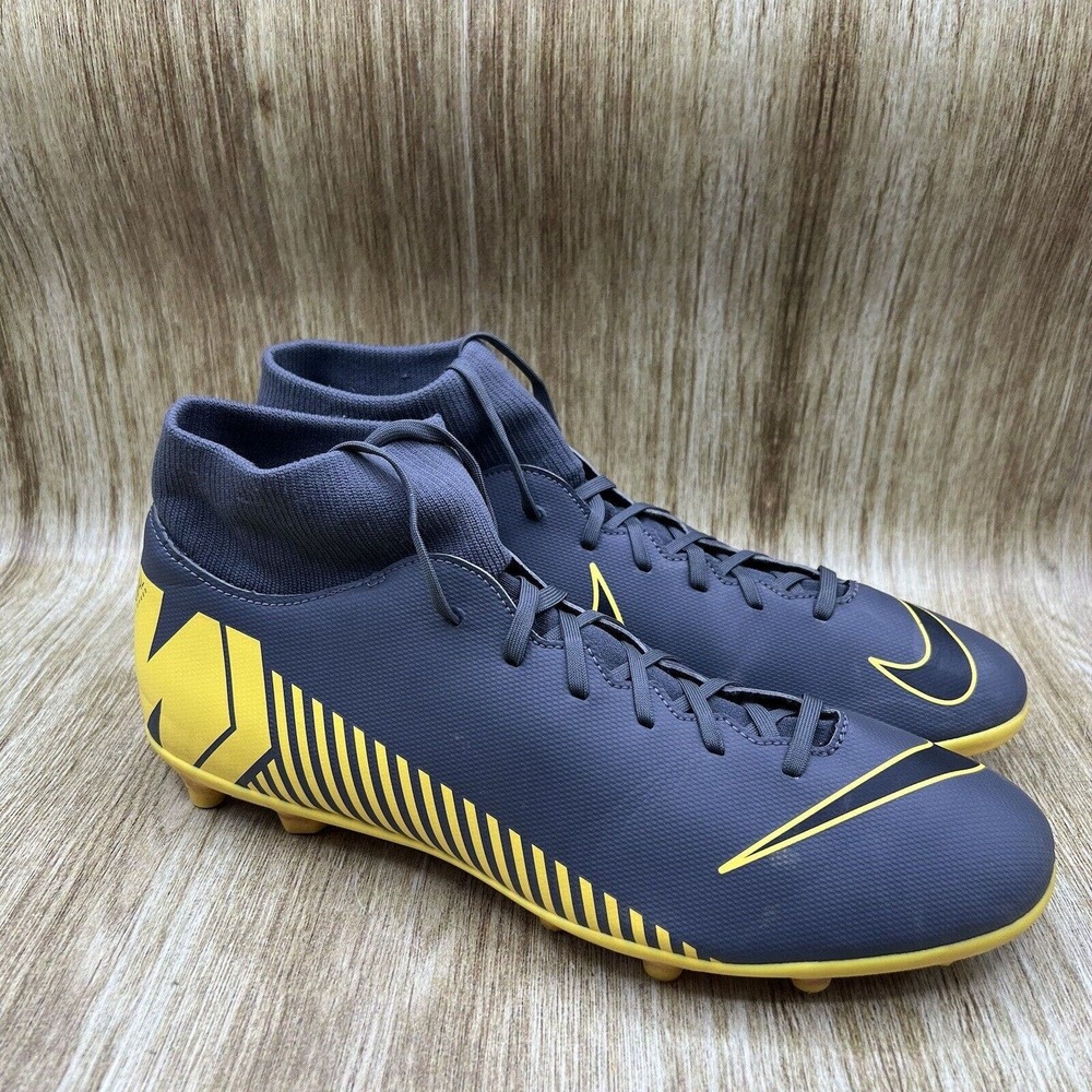 Nike Mercurial Superfly 6 Clug FG Soccer Cleats AH7363-070 Grey/Yellow Men's 13